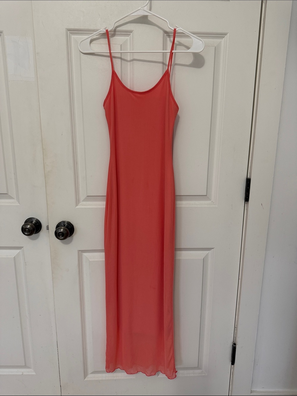 See You Monday Coral Mesh Lined  Slip Lined Maxi Dress Size Small coastal Chic